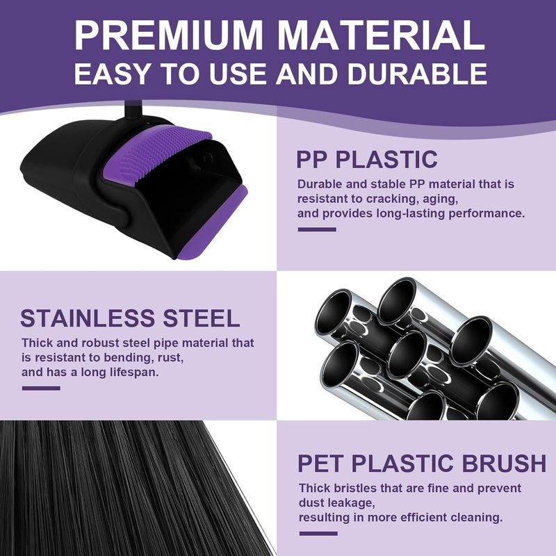 UDUK Broom with Dustpan Combo Set and Silicone Air Broom Kit, 51" Long Handle Floor Squeegee, Purple Household Kit for Glass Window Rugs Pet Hair Home - Image 5
